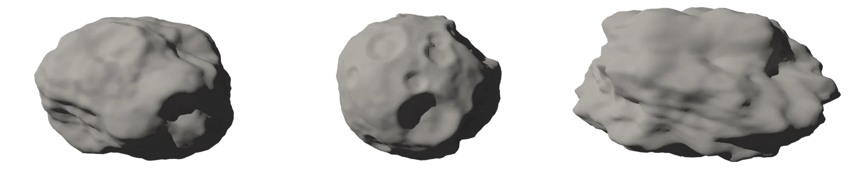 The Potato, Battered and Elongated presets, rendered by Cycles in Blender 5.2